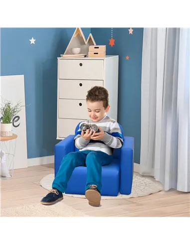 HOMCOM 2 In 1 Toddler Sofa Chair,  48 x 44 x 41 cm, for Game Relax Playroom, Blue