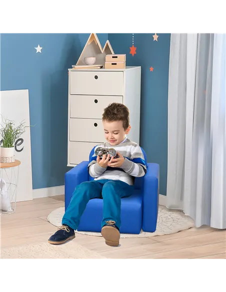 HOMCOM 2 In 1 Toddler Sofa Chair,  48 x 44 x 41 cm, for Game Relax Playroom, Blue
