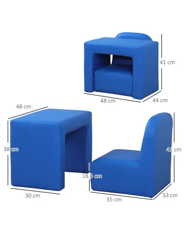 HOMCOM 2 In 1 Toddler Sofa Chair,  48 x 44 x 41 cm, for Game Relax Playroom, Blue