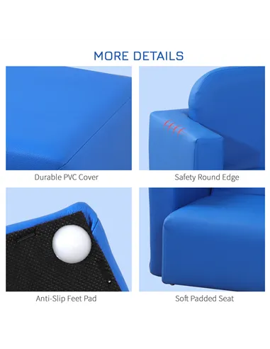 HOMCOM 2 In 1 Toddler Sofa Chair,  48 x 44 x 41 cm, for Game Relax Playroom, Blue