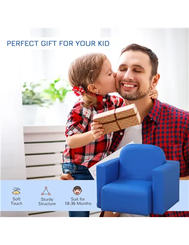 HOMCOM 2 In 1 Toddler Sofa Chair,  48 x 44 x 41 cm, for Game Relax Playroom, Blue