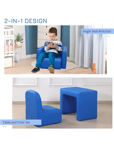 HOMCOM 2 In 1 Toddler Sofa Chair,  48 x 44 x 41 cm, for Game Relax Playroom, Blue