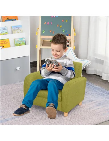 HOMCOM Children Armchair Mini Sofa Wood Frame Anti-Slip Legs High Back