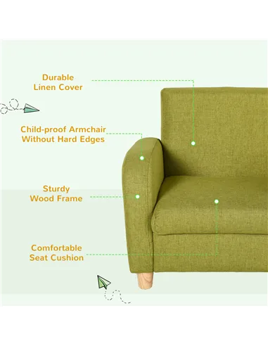 HOMCOM Children Armchair Mini Sofa Wood Frame Anti-Slip Legs High Back