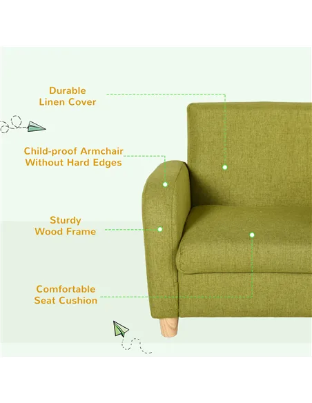 HOMCOM Children Armchair Mini Sofa Wood Frame Anti-Slip Legs High Back