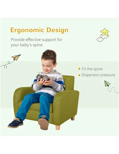 HOMCOM Children Armchair Mini Sofa Wood Frame Anti-Slip Legs High Back