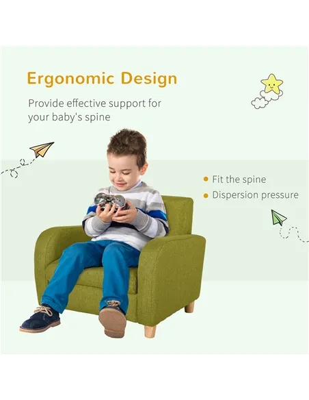 HOMCOM Children Armchair Mini Sofa Wood Frame Anti-Slip Legs High Back