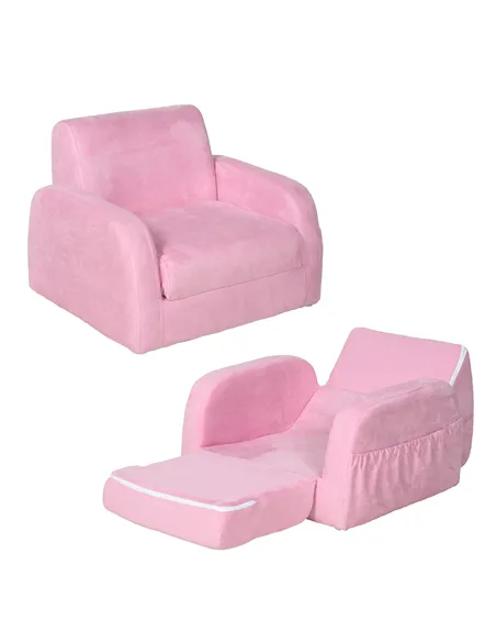 HOMCOM 2-in-1 Kids Armchair, Toddler Sofa Bed, with Wood Frame, for Bedroom, Playroom - Pink
