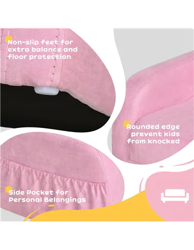 HOMCOM 2-in-1 Kids Armchair, Toddler Sofa Bed, with Wood Frame, for Bedroom, Playroom - Pink