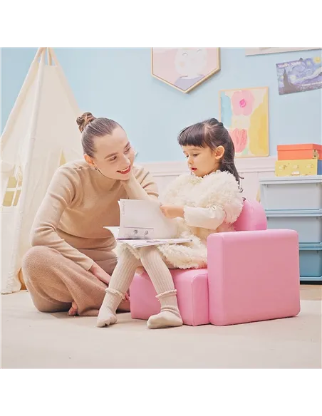 HOMCOM 2 In 1 Toddler Sofa Chair,  48 x 44 x 41 cm, for Game Relax Playroom, Pink