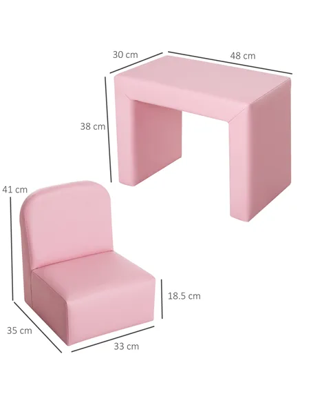 HOMCOM 2 In 1 Toddler Sofa Chair,  48 x 44 x 41 cm, for Game Relax Playroom, Pink