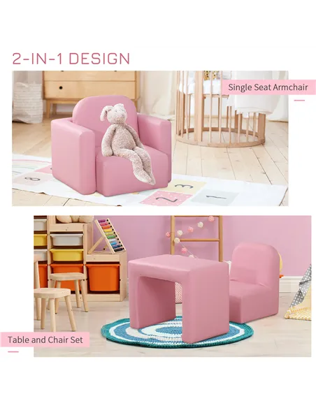 HOMCOM 2 In 1 Toddler Sofa Chair,  48 x 44 x 41 cm, for Game Relax Playroom, Pink