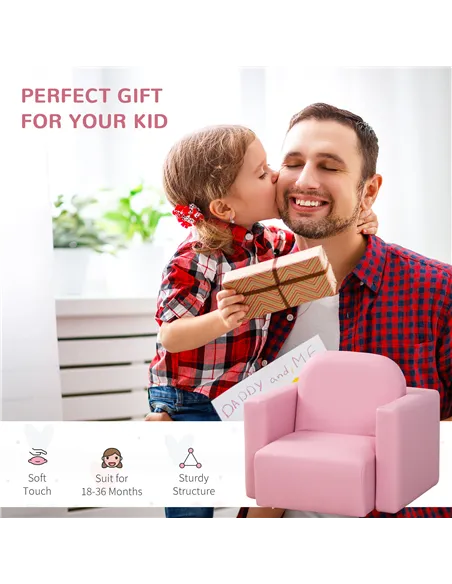 HOMCOM 2 In 1 Toddler Sofa Chair,  48 x 44 x 41 cm, for Game Relax Playroom, Pink