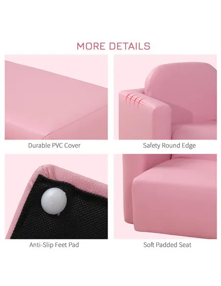 HOMCOM 2 In 1 Toddler Sofa Chair,  48 x 44 x 41 cm, for Game Relax Playroom, Pink
