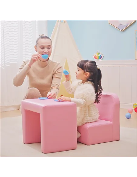 HOMCOM 2 In 1 Toddler Sofa Chair,  48 x 44 x 41 cm, for Game Relax Playroom, Pink