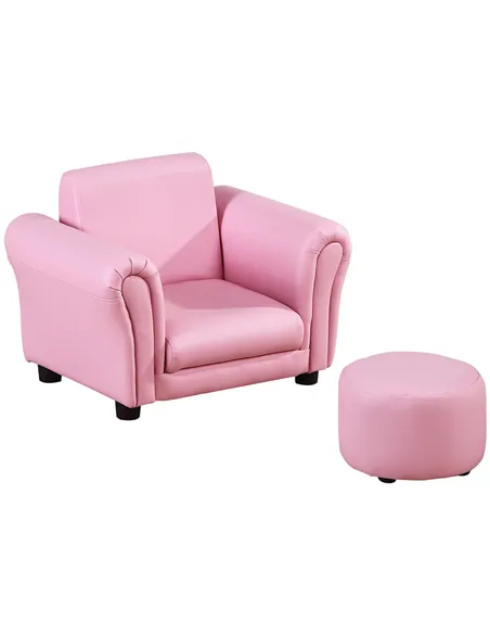 HOMCOM Toddler Chair Single Seater Kids Sofa Set, 54 x 42 x 41cm, Kids Sofa with Stool, Pink