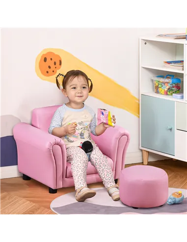 HOMCOM Toddler Chair Single Seater Kids Sofa Set, 54 x 42 x 41cm, Kids Sofa with Stool, Pink