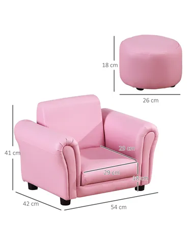 HOMCOM Toddler Chair Single Seater Kids Sofa Set, 54 x 42 x 41cm, Kids Sofa with Stool, Pink