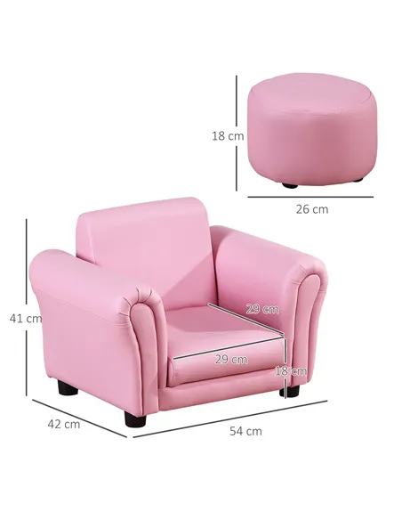 HOMCOM Toddler Chair Single Seater Kids Sofa Set, 54 x 42 x 41cm, Kids Sofa with Stool, Pink
