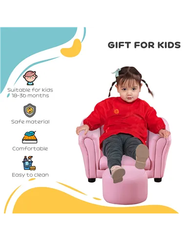 HOMCOM Toddler Chair Single Seater Kids Sofa Set, 54 x 42 x 41cm, Kids Sofa with Stool, Pink