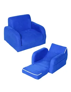HOMCOM 2 In 1 Kids Armchair Sofa Bed Fold Out Padded Wood Frame Bedroom Blue