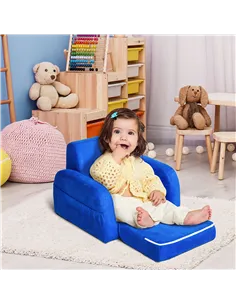 HOMCOM 2 In 1 Kids Armchair Sofa Bed Fold Out Padded Wood Frame Bedroom Blue 2