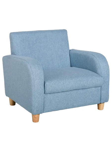 HOMCOM Children's Armchairs Toddler Chair Wood Frame Anti-Slip Legs High Back Bedroom Playroom Furniture Blue