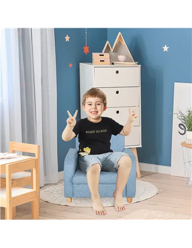 HOMCOM Children's Armchairs Toddler Chair Wood Frame Anti-Slip Legs High Back Bedroom Playroom Furniture Blue