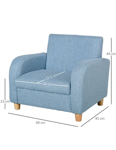 HOMCOM Children's Armchairs Toddler Chair Wood Frame Anti-Slip Legs High Back Bedroom Playroom Furniture Blue