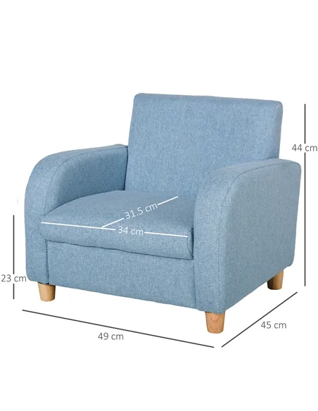 HOMCOM Children's Armchairs Toddler Chair Wood Frame Anti-Slip Legs High Back Bedroom Playroom Furniture Blue