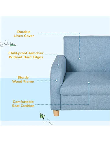 HOMCOM Children's Armchairs Toddler Chair Wood Frame Anti-Slip Legs High Back Bedroom Playroom Furniture Blue