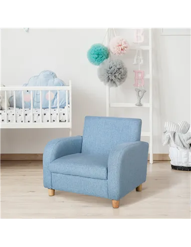 HOMCOM Children's Armchairs Toddler Chair Wood Frame Anti-Slip Legs High Back Bedroom Playroom Furniture Blue