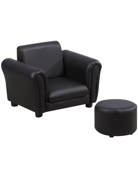 HOMCOM Toddler Chair Single Seater Kids Sofa Set, 54 x 42 x 41cm, Kids Sofa with Stool, Black