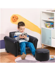 HOMCOM Toddler Chair Single Seater Kids Sofa Set, 54 x 42 x 41cm, Kids Sofa with Stool, Black 2