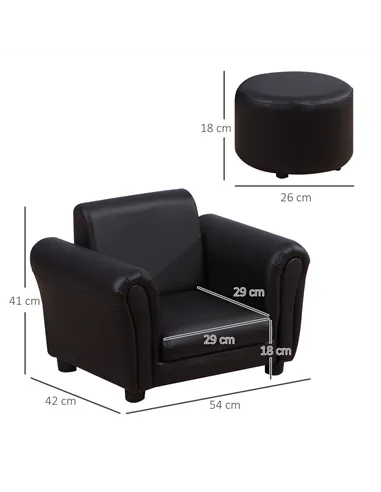 HOMCOM Toddler Chair Single Seater Kids Sofa Set, 54 x 42 x 41cm, Kids Sofa with Stool, Black