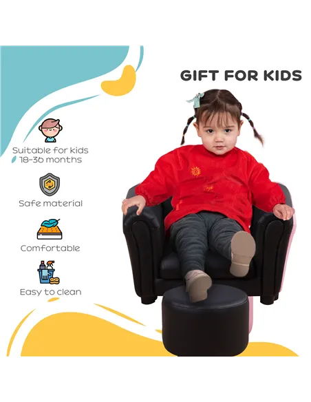 HOMCOM Toddler Chair Single Seater Kids Sofa Set, 54 x 42 x 41cm, Kids Sofa with Stool, Black