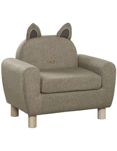 HOMCOM Kids Sofa Toddler Chair Children Armchair for Preschool Bedroom Playroom with Ear Modeling Wood Brown