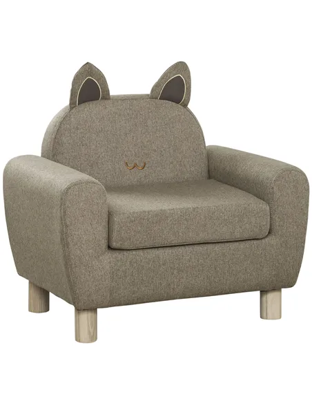 HOMCOM Kids Sofa Toddler Chair Children Armchair for Preschool Bedroom Playroom with Ear Modeling Wood Brown