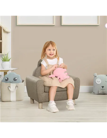 HOMCOM Kids Sofa Toddler Chair Children Armchair for Preschool Bedroom Playroom with Ear Modeling Wood Brown