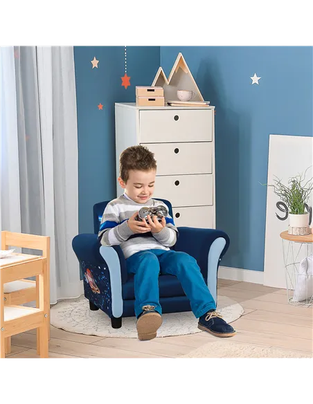 HOMCOM Child Armchair Kids Mini Sofa Chair with Armrest, 59.5 x 43 x 46.5cm, Blue