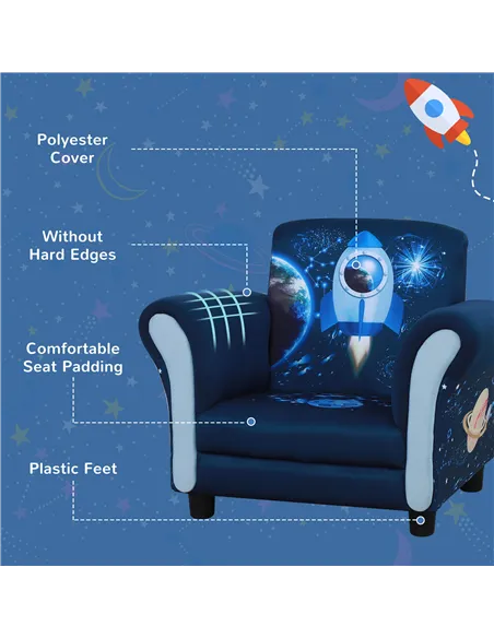HOMCOM Child Armchair Kids Mini Sofa Chair with Armrest, 59.5 x 43 x 46.5cm, Blue