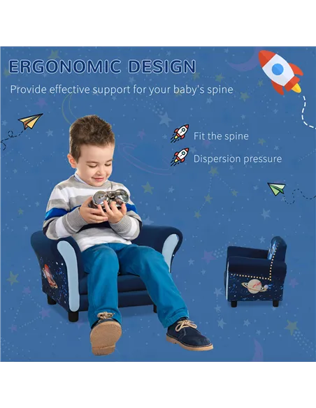 HOMCOM Child Armchair Kids Mini Sofa Chair with Armrest, 59.5 x 43 x 46.5cm, Blue