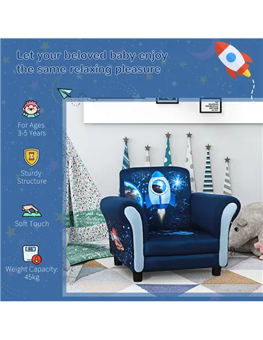 HOMCOM Child Armchair Kids Mini Sofa Chair with Armrest, 59.5 x 43 x 46.5cm, Blue