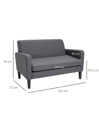 HOMCOM Linen Modern-Curved 2-Seat Sofa Loveseat w/ Thick Cushion Wood Legs Foot Pads Single Compact Home Furniture Grey