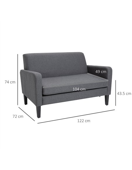 HOMCOM Linen Modern-Curved 2-Seat Sofa Loveseat w/ Thick Cushion Wood Legs Foot Pads Single Compact Home Furniture Grey