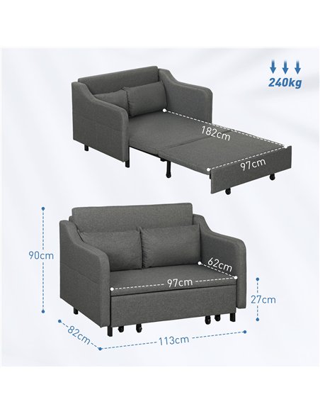 HOMCOM Two-Seater Pull-Out Sofa Bed - Grey
