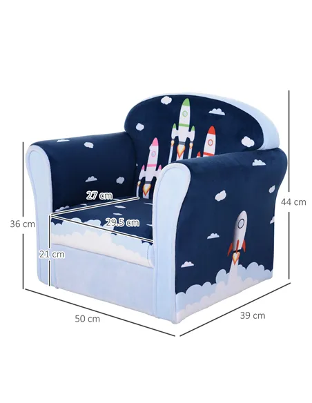 HOMCOM Children Chair Armchair Single Sofa, 50 x 39 x 44cm, for 18M+, Blue