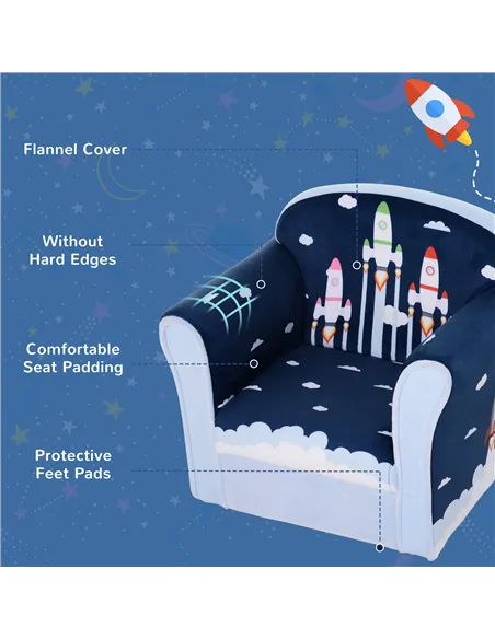 HOMCOM Children Chair Armchair Single Sofa, 50 x 39 x 44cm, for 18M+, Blue