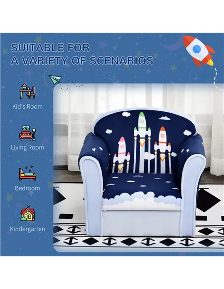 HOMCOM Children Chair Armchair Single Sofa, 50 x 39 x 44cm, for 18M+, Blue