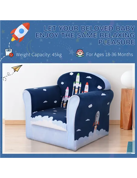 HOMCOM Children Chair Armchair Single Sofa, 50 x 39 x 44cm, for 18M+, Blue